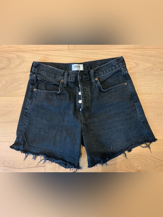 Agolde Pants - Agolde Parker Long Washed Black Button-Front Denim Shorts